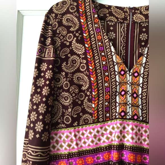 Vintage 1960s Dress Large XL excellent condition mod browns floral geometric - Picture 4 of 16